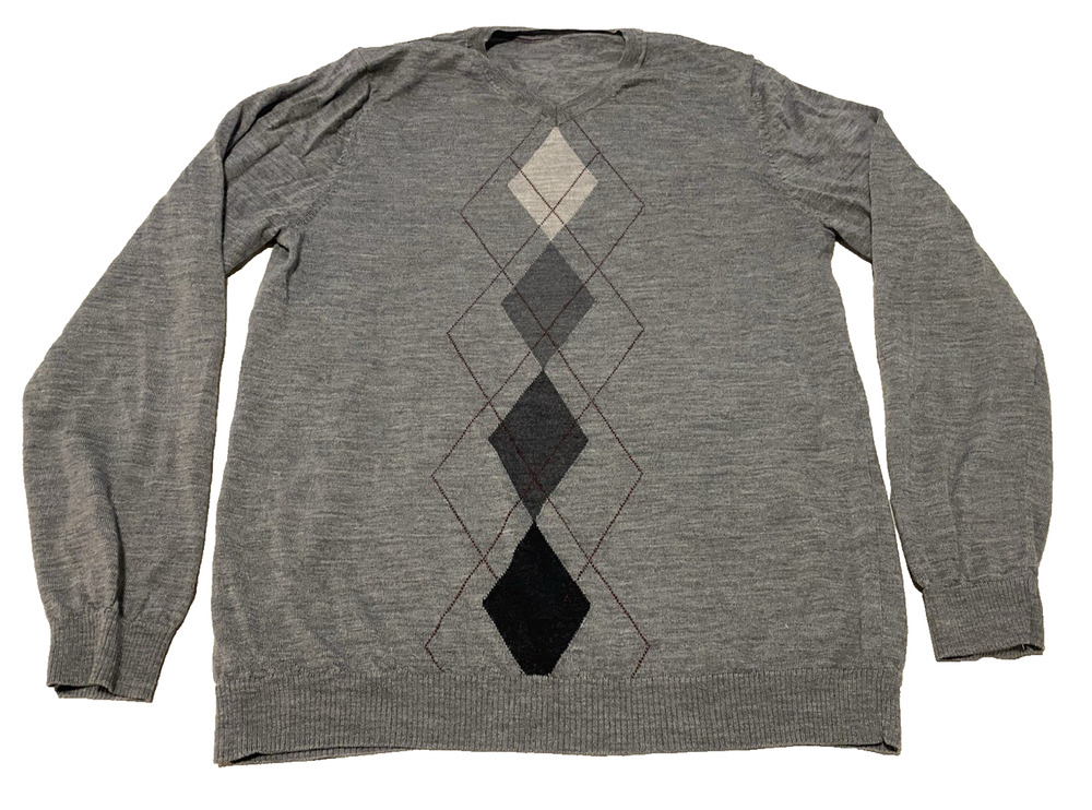 Sonoma Merino Wool Argyle Womens Sweater Size Large Gray Preppy Office Academia